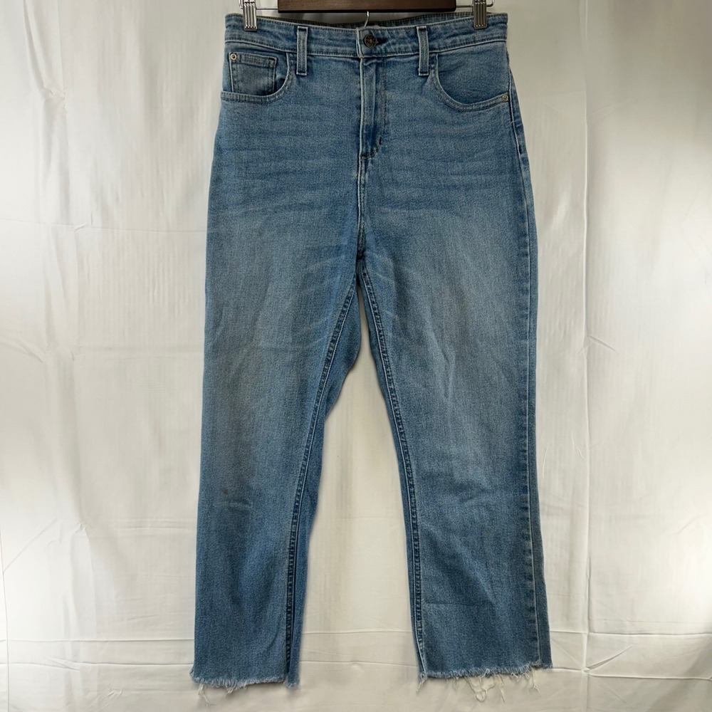 BDG Jeans Womens 28 Blue Straight Leg High Rise Raw Hem Medium Wash Distressed